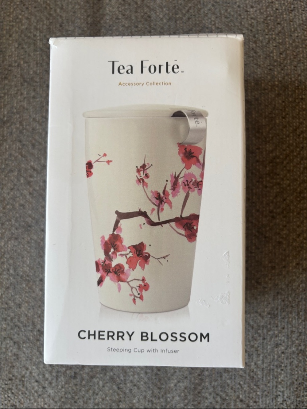 Forte White Ceramic Tea Cup with Pink Cherry Blossom Design